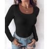 image:imageCHICME Womens Fall Long Sleeve Square Neck T Shirts with Builtin Shelf Bra Ribbed Knit Slim Fit Casual Basic TopsBlack