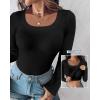 image:imageCHICME Womens Fall Long Sleeve Square Neck T Shirts with Builtin Shelf Bra Ribbed Knit Slim Fit Casual Basic TopsBlack