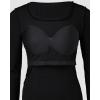 image:imageCHICME Womens Fall Long Sleeve Square Neck T Shirts with Builtin Shelf Bra Ribbed Knit Slim Fit Casual Basic TopsBlack