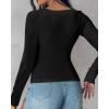 image:imageCHICME Womens Fall Long Sleeve Square Neck T Shirts with Builtin Shelf Bra Ribbed Knit Slim Fit Casual Basic TopsBlack