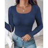 image:imageCHICME Womens Fall Long Sleeve Square Neck T Shirts with Builtin Shelf Bra Ribbed Knit Slim Fit Casual Basic TopsPurplish Blue
