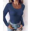 image:imageCHICME Womens Fall Long Sleeve Square Neck T Shirts with Builtin Shelf Bra Ribbed Knit Slim Fit Casual Basic TopsPurplish Blue