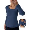 image:imageCHICME Womens Fall Long Sleeve Square Neck T Shirts with Builtin Shelf Bra Ribbed Knit Slim Fit Casual Basic TopsPurplish Blue