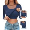 image:imageCHICME Womens Fall Long Sleeve Square Neck T Shirts with Builtin Shelf Bra Ribbed Knit Slim Fit Casual Basic TopsPurplish Blue
