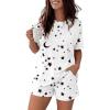 image:imageCHICME Pajamas Set for Women 2 Piece Pjs Lounge Set Soft Short Sleeve Tops and Sleep Shorts with PocketRwhite