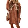 image:imageCHICME Women Round Neck Long Sleeve Sweater Cable Knit Casual Loose Fit Pullover Fall Winter SweatersBrown