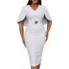 image:imageCHICME Womens Elegant Cape Sleeve Bodycon Midi Dress VNeck Back Slit Slim Fit Cocktail Pencil DressAwhite