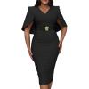 image:imageCHICME Womens Elegant Cape Sleeve Bodycon Midi Dress VNeck Back Slit Slim Fit Cocktail Pencil DressBlack
