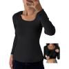 image:imageCHICME Womens Fall Long Sleeve Square Neck T Shirts with Builtin Shelf Bra Ribbed Knit Slim Fit Casual Basic TopsBlack