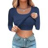 image:imageCHICME Womens Fall Long Sleeve Square Neck T Shirts with Builtin Shelf Bra Ribbed Knit Slim Fit Casual Basic TopsPurplish Blue
