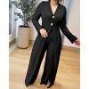 image:imageCHICME Womens Faux Two Piece Jumpsuits Casual Dressy Long Sleeve V Neck Wide Leg One Piece OutfitsBlack