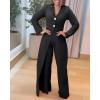 image:imageCHICME Womens Faux Two Piece Jumpsuits Casual Dressy Long Sleeve V Neck Wide Leg One Piece OutfitsBlack