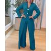 image:imageCHICME Womens Faux Two Piece Jumpsuits Casual Dressy Long Sleeve V Neck Wide Leg One Piece OutfitsBlue