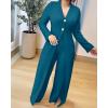 image:imageCHICME Womens Faux Two Piece Jumpsuits Casual Dressy Long Sleeve V Neck Wide Leg One Piece OutfitsBlue
