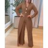 image:imageCHICME Womens Faux Two Piece Jumpsuits Casual Dressy Long Sleeve V Neck Wide Leg One Piece OutfitsCoffee