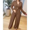 image:imageCHICME Womens Faux Two Piece Jumpsuits Casual Dressy Long Sleeve V Neck Wide Leg One Piece OutfitsCoffee