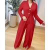 image:imageCHICME Womens Faux Two Piece Jumpsuits Casual Dressy Long Sleeve V Neck Wide Leg One Piece OutfitsRed