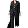 image:imageCHICME Womens Faux Two Piece Jumpsuits Casual Dressy Long Sleeve V Neck Wide Leg One Piece OutfitsBlack