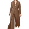image:imageCHICME Womens Faux Two Piece Jumpsuits Casual Dressy Long Sleeve V Neck Wide Leg One Piece OutfitsCoffee