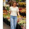 image:imageCHICME Short Sleeve Tops for Women Round Neck Button Front Textured Casual Blouse for Spring SummerBeige