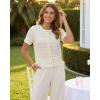 image:imageCHICME Short Sleeve Tops for Women Round Neck Button Front Textured Casual Blouse for Spring SummerBeige