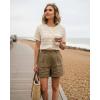 image:imageCHICME Short Sleeve Tops for Women Round Neck Button Front Textured Casual Blouse for Spring SummerBeige