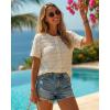 image:imageCHICME Short Sleeve Tops for Women Round Neck Button Front Textured Casual Blouse for Spring SummerBeige