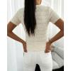 image:imageCHICME Short Sleeve Tops for Women Round Neck Button Front Textured Casual Blouse for Spring SummerBeige