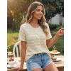 image:imageCHICME Short Sleeve Tops for Women Round Neck Button Front Textured Casual Blouse for Spring SummerBeige