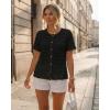image:imageCHICME Short Sleeve Tops for Women Round Neck Button Front Textured Casual Blouse for Spring SummerBlack