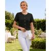 image:imageCHICME Short Sleeve Tops for Women Round Neck Button Front Textured Casual Blouse for Spring SummerBlack