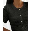 image:imageCHICME Short Sleeve Tops for Women Round Neck Button Front Textured Casual Blouse for Spring SummerBlack