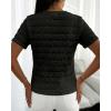 image:imageCHICME Short Sleeve Tops for Women Round Neck Button Front Textured Casual Blouse for Spring SummerBlack