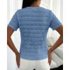 image:imageCHICME Short Sleeve Tops for Women Round Neck Button Front Textured Casual Blouse for Spring SummerLighted Blue