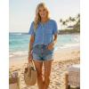image:imageCHICME Short Sleeve Tops for Women Round Neck Button Front Textured Casual Blouse for Spring SummerLighted Blue