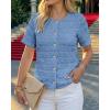 image:imageCHICME Short Sleeve Tops for Women Round Neck Button Front Textured Casual Blouse for Spring SummerLighted Blue
