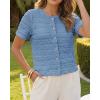image:imageCHICME Short Sleeve Tops for Women Round Neck Button Front Textured Casual Blouse for Spring SummerLighted Blue