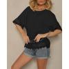 image:imageCHICME Womens Summer Boho Tops Dressy Casual Crewneck Short Sleeve Blouse Ruffle Hem Eyelet Shirts Beach VacationBlack
