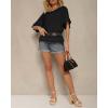 image:imageCHICME Womens Summer Boho Tops Dressy Casual Crewneck Short Sleeve Blouse Ruffle Hem Eyelet Shirts Beach VacationBlack