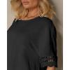 image:imageCHICME Womens Summer Boho Tops Dressy Casual Crewneck Short Sleeve Blouse Ruffle Hem Eyelet Shirts Beach VacationBlack