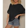 image:imageCHICME Womens Summer Boho Tops Dressy Casual Crewneck Short Sleeve Blouse Ruffle Hem Eyelet Shirts Beach VacationBlack