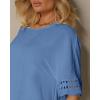 image:imageCHICME Womens Summer Boho Tops Dressy Casual Crewneck Short Sleeve Blouse Ruffle Hem Eyelet Shirts Beach VacationDark Blue
