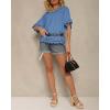image:imageCHICME Womens Summer Boho Tops Dressy Casual Crewneck Short Sleeve Blouse Ruffle Hem Eyelet Shirts Beach VacationDark Blue