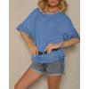 image:imageCHICME Womens Summer Boho Tops Dressy Casual Crewneck Short Sleeve Blouse Ruffle Hem Eyelet Shirts Beach VacationDark Blue