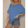 image:imageCHICME Womens Summer Boho Tops Dressy Casual Crewneck Short Sleeve Blouse Ruffle Hem Eyelet Shirts Beach VacationDark Blue