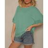 image:imageCHICME Womens Summer Boho Tops Dressy Casual Crewneck Short Sleeve Blouse Ruffle Hem Eyelet Shirts Beach VacationLight Green