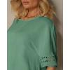 image:imageCHICME Womens Summer Boho Tops Dressy Casual Crewneck Short Sleeve Blouse Ruffle Hem Eyelet Shirts Beach VacationLight Green