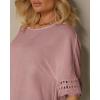 image:imageCHICME Womens Summer Boho Tops Dressy Casual Crewneck Short Sleeve Blouse Ruffle Hem Eyelet Shirts Beach VacationPink