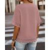 image:imageCHICME Womens Summer Boho Tops Dressy Casual Crewneck Short Sleeve Blouse Ruffle Hem Eyelet Shirts Beach VacationPink