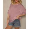 image:imageCHICME Womens Summer Boho Tops Dressy Casual Crewneck Short Sleeve Blouse Ruffle Hem Eyelet Shirts Beach VacationPink